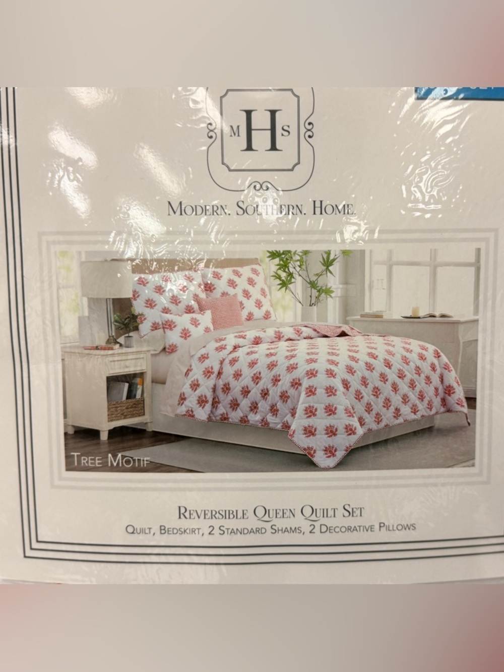 NIB Modern Southern Home White & Pink w/Tree Motif Reversible 6 Piece Quilt Set - Picture 3 of 4